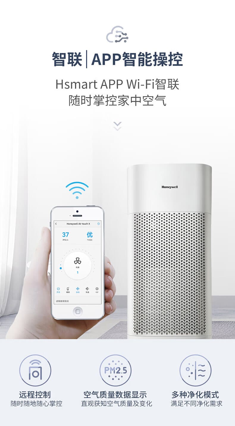 霍尼韦尔（Honeywell） KJ560F-P22R 空气净化器 （除霾、除醛、除菌、除病毒、除过敏原、UV杀菌消毒、会议室、客厅优选、适用面积67㎡）
